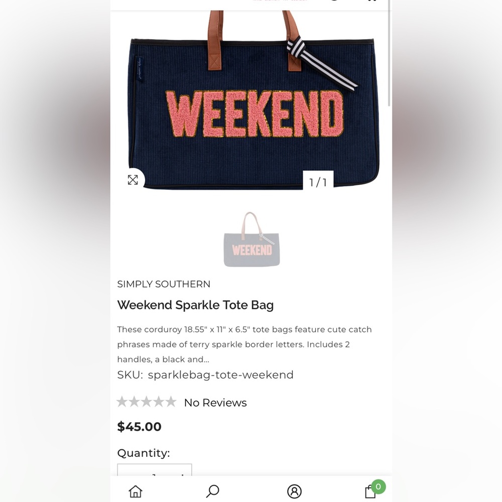 Simply southern weekend sparkle tote. NWT‎ . Retsil 51
